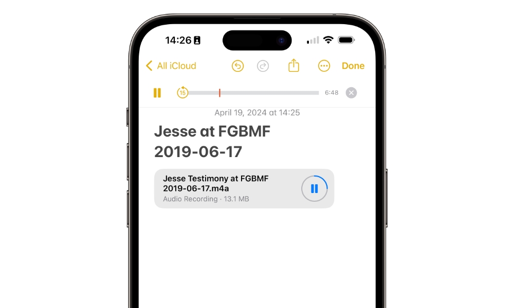 Apple Notes playback voice recording