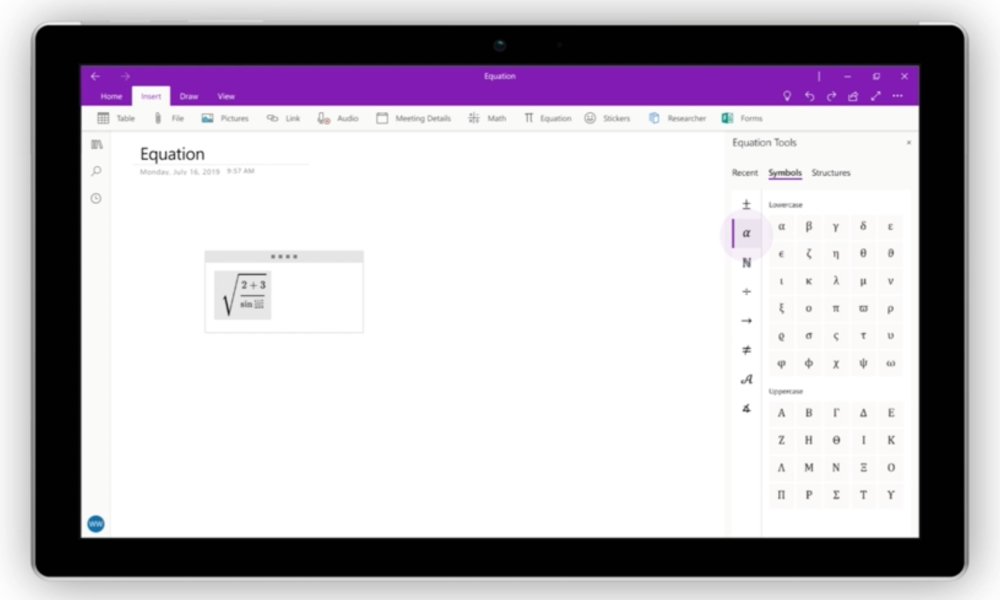 Microsoft Onenote equations