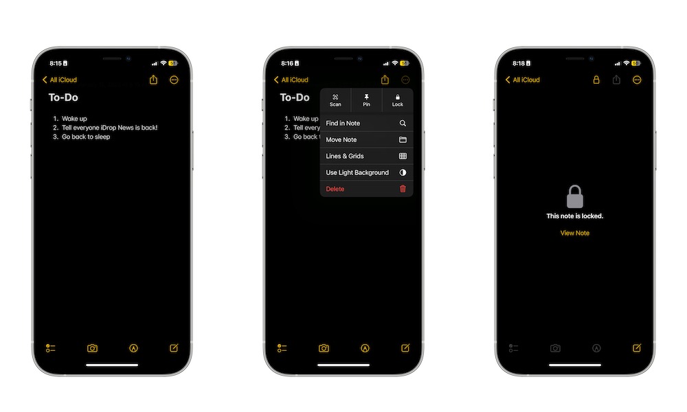 Lock notes on iPhone