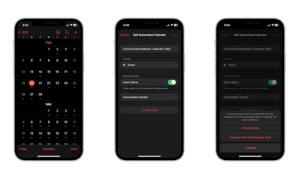 Unsubscribe from Calendars iPhone