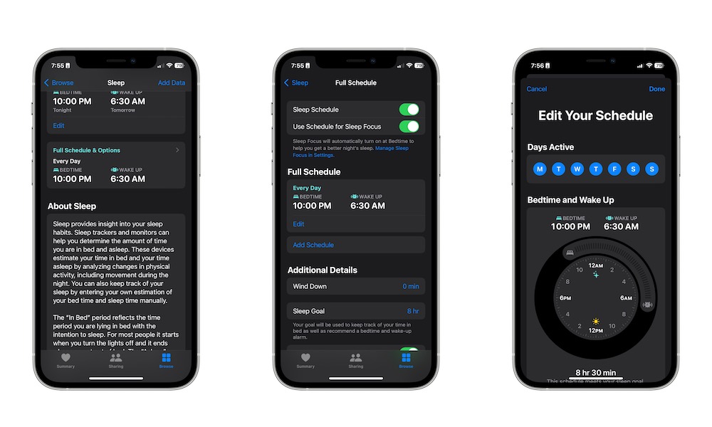Edit Sleep Schedule iPhone