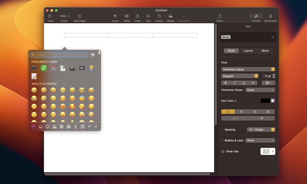 Emoji keyboard shortcut MAc