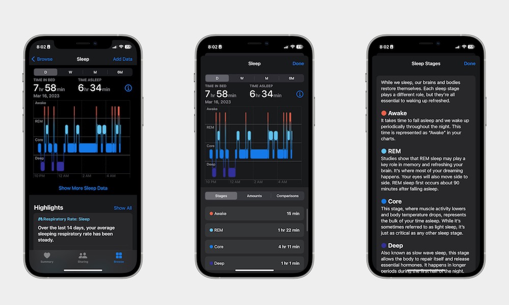 Sleep information Health iPhone