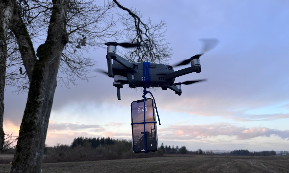 drone carrying iPhone