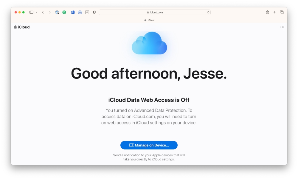 iCloud Data Web Access is off