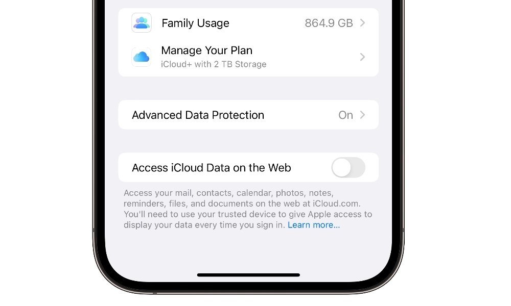 iOS 16.4 Access iCloud Data on the Web Settings