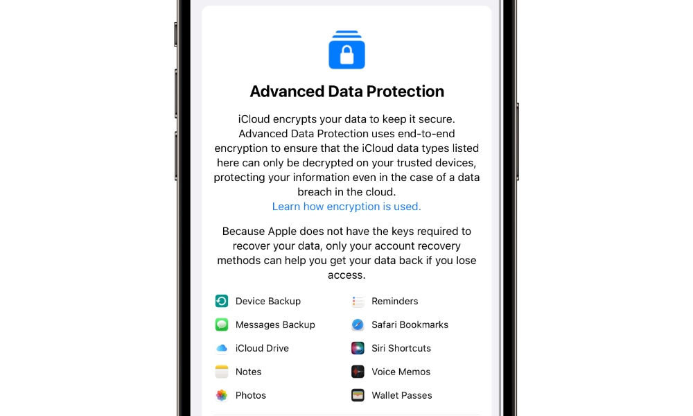 iOS 16.4 Advanced Data Protection Screen