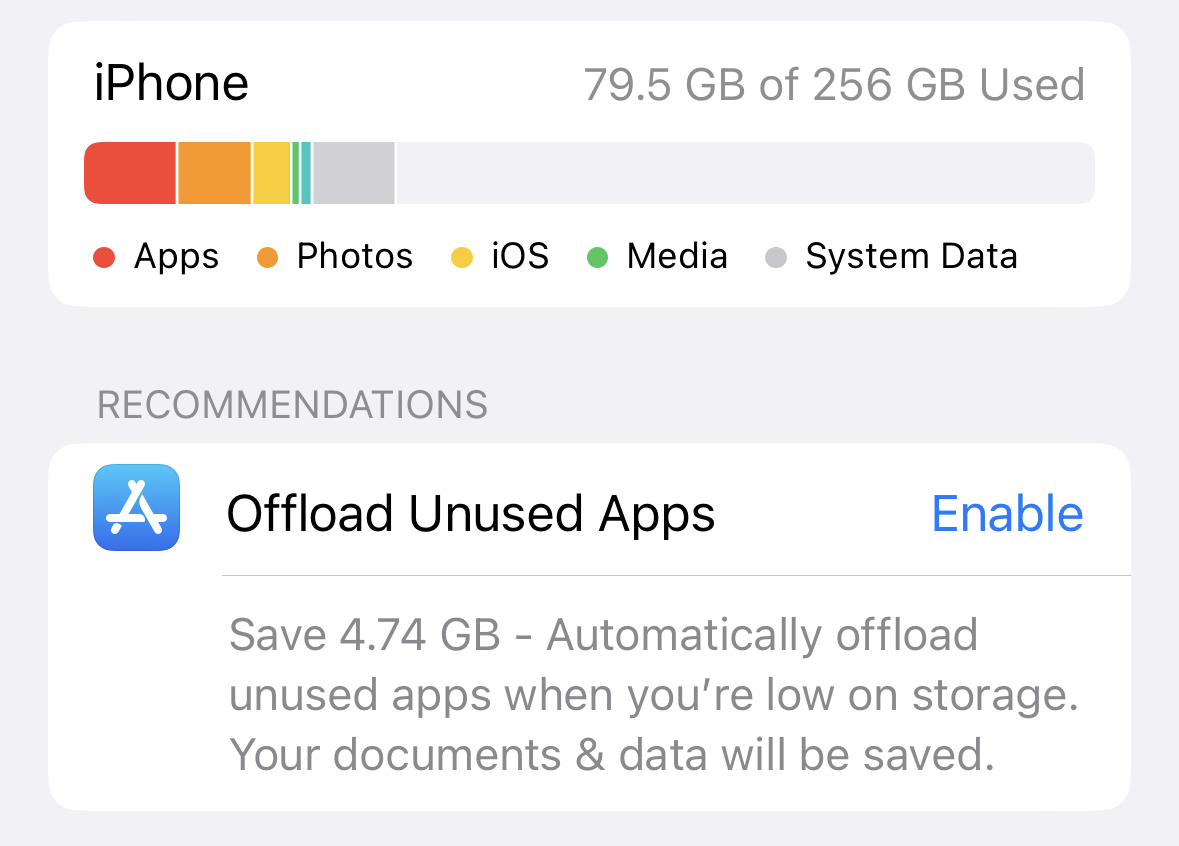iphone storage to offload apps