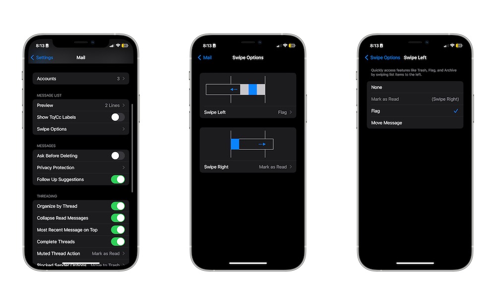Change Swipe Options Mail iPhone