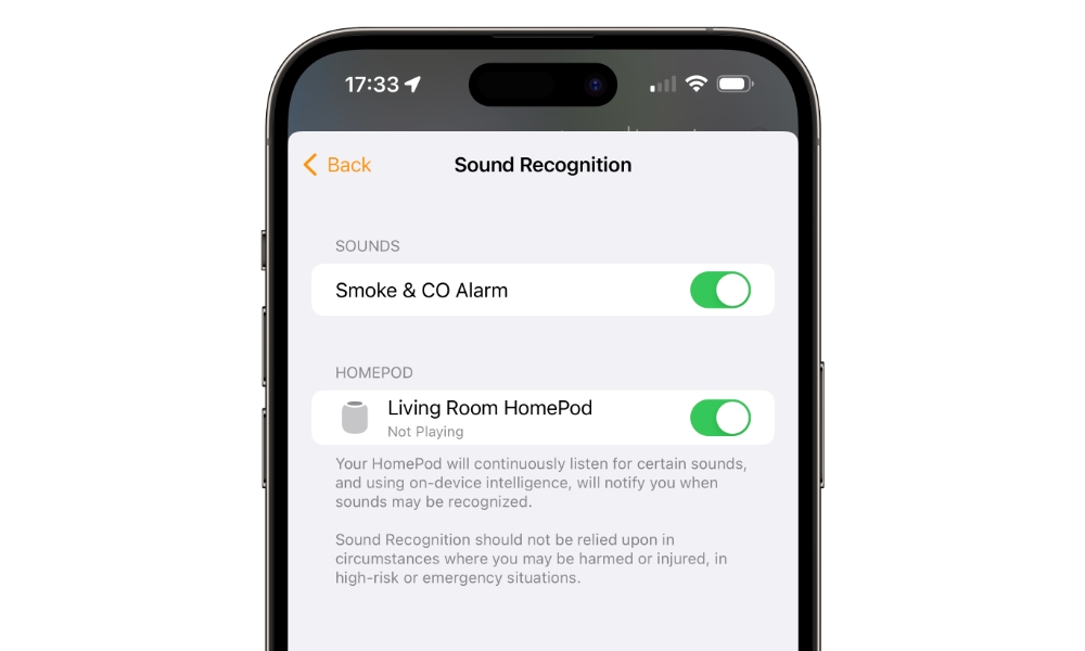 Sound Recognition setting original HomePod