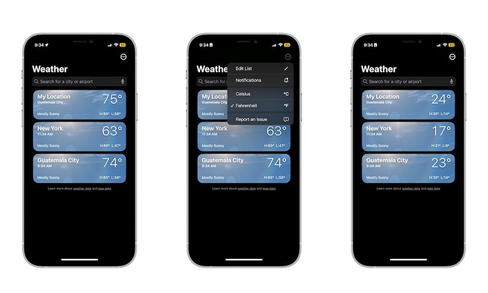 Temperature units Weather iPhone