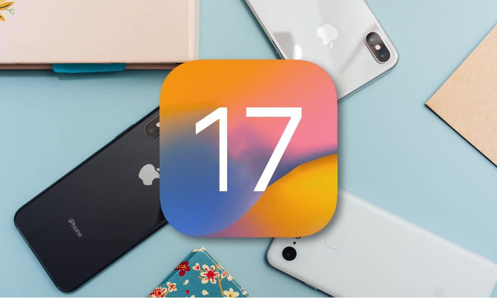 iOS 17 logo over iPhone X
