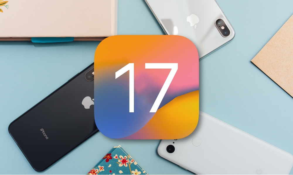 iOS 17 logo over iPhone X iOS 17 logo over iPhone X