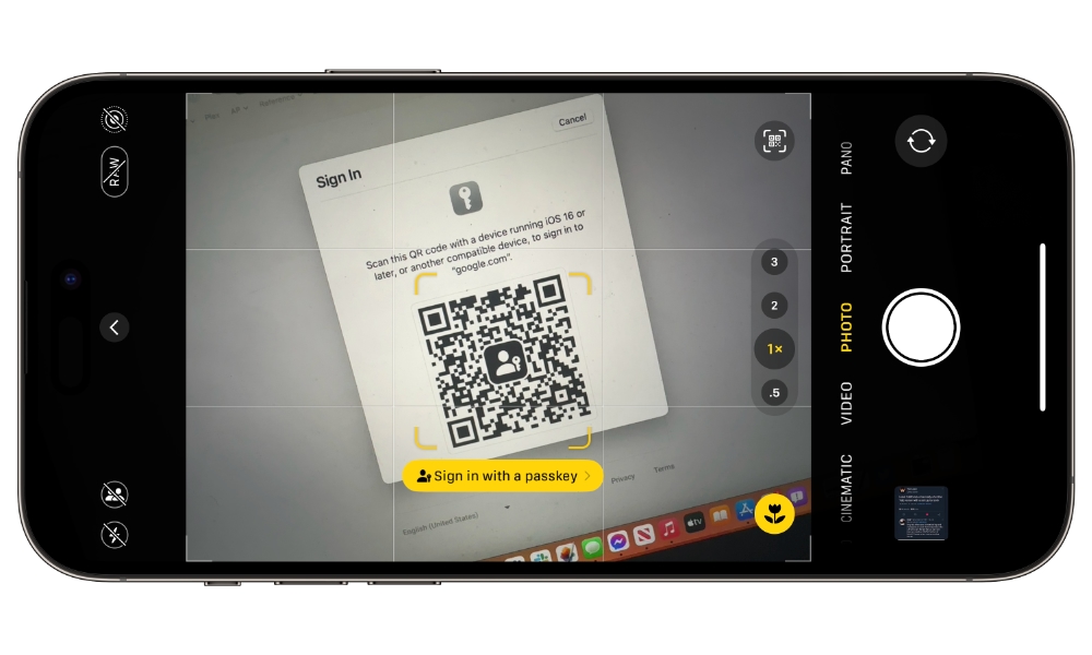 Google sign in with passkey via iPhone camera QR code