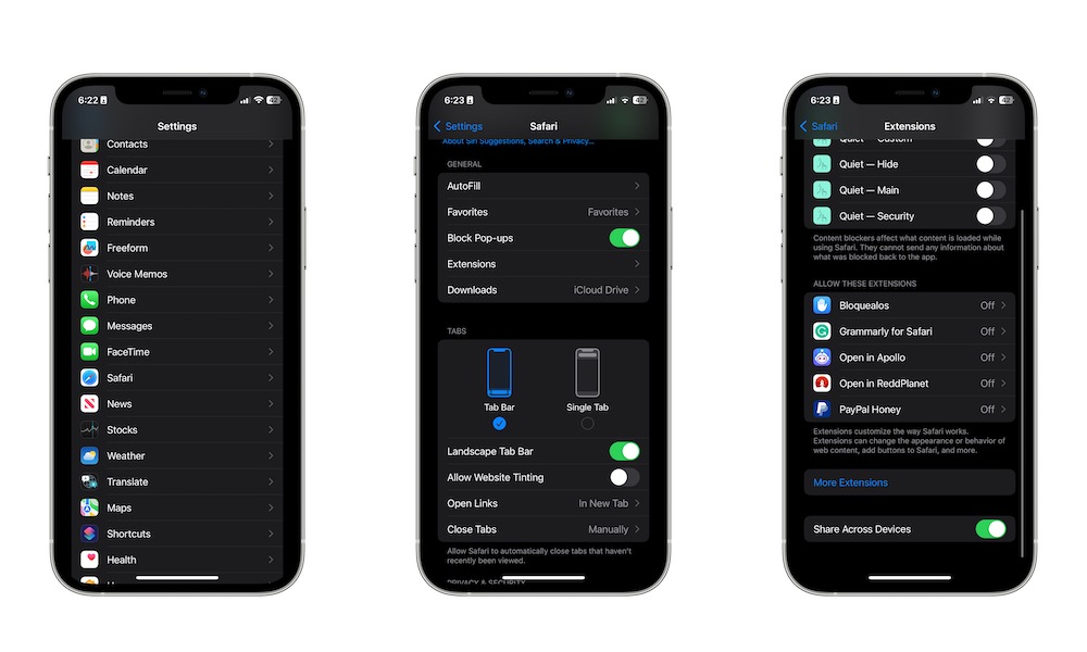 Safari Extensions on iPhone