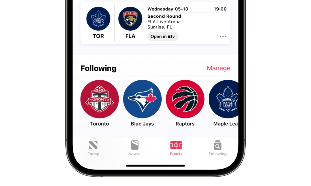 iOS 16.5 Sports tab in Apple News