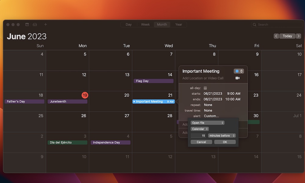 Adding file to Calendar app Mac
