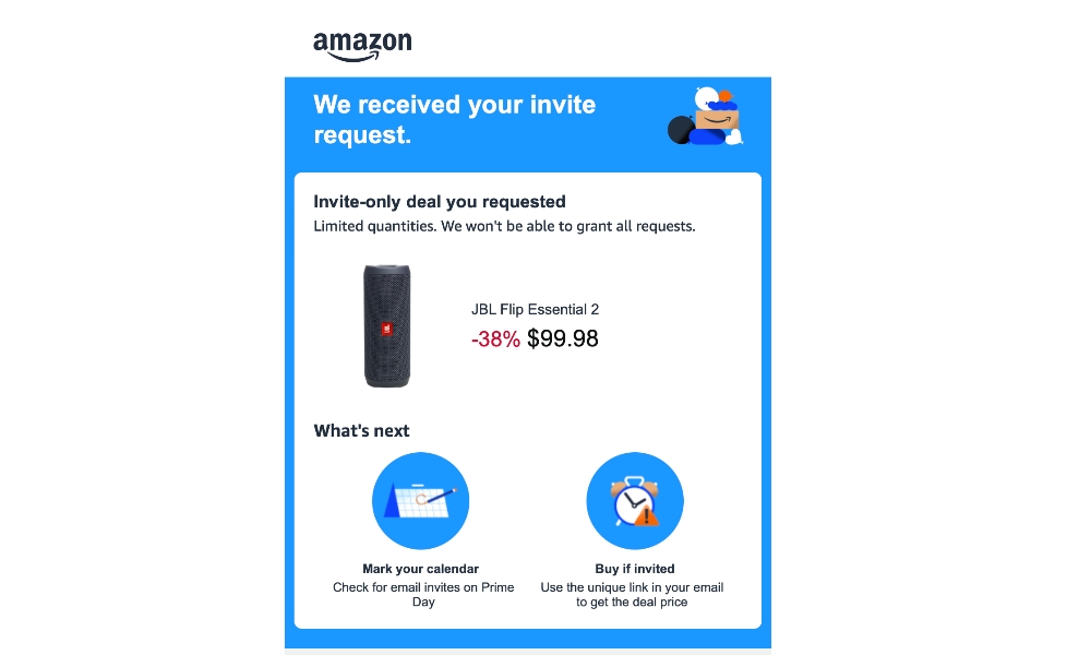 Amazon Prime Day Invite Only deal confirmation
