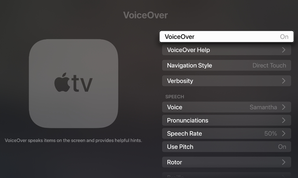 Apple TV Accessibility VoiceOver