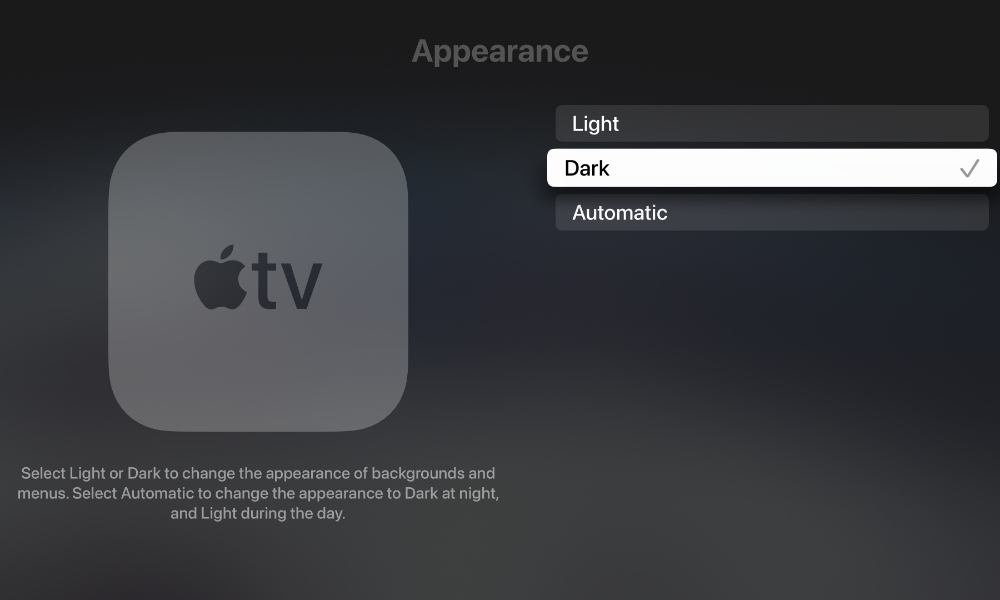 Apple TV Dark Mode setting