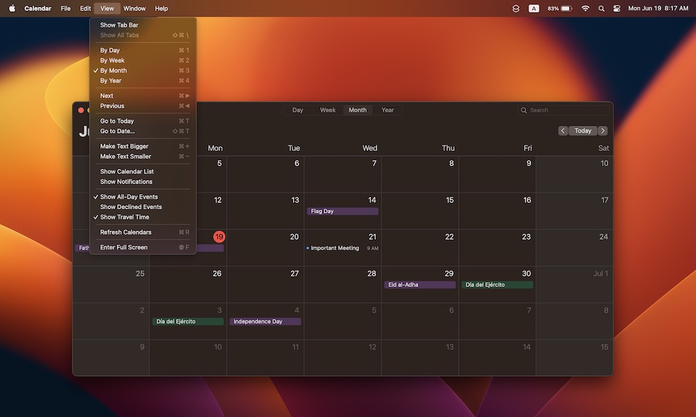 Customizing Calendar View Mac