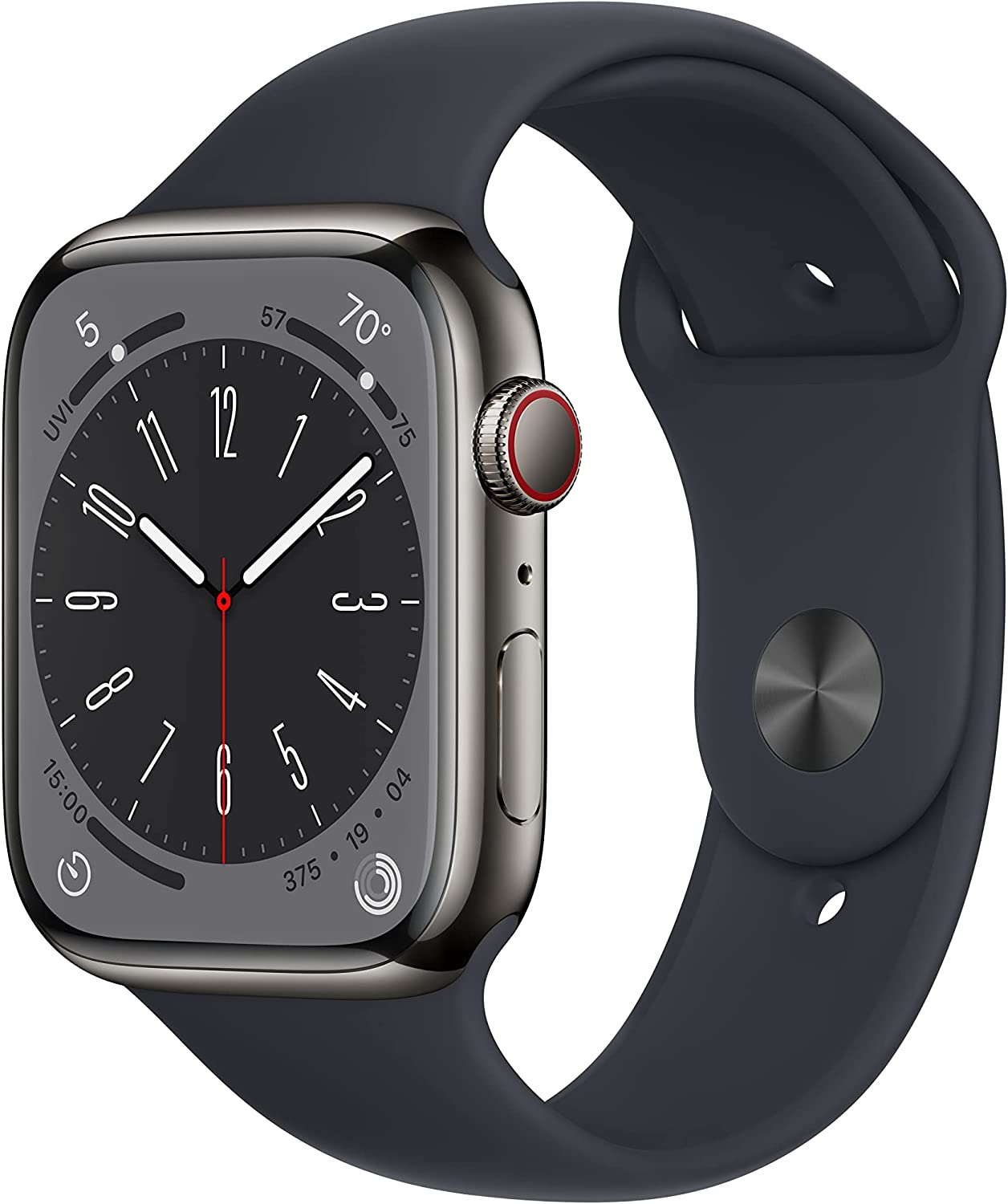 Graphite Steel 45mm Apple Watch Series 8 with Cellular with Midnight Sport Band