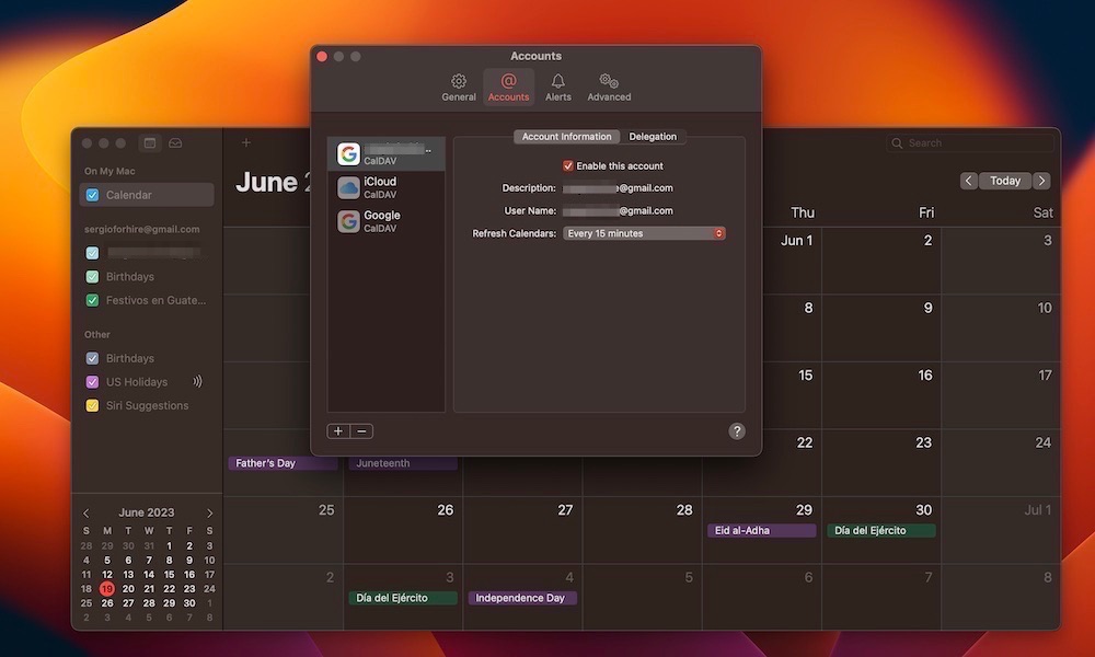 Sync time Calendar Mac