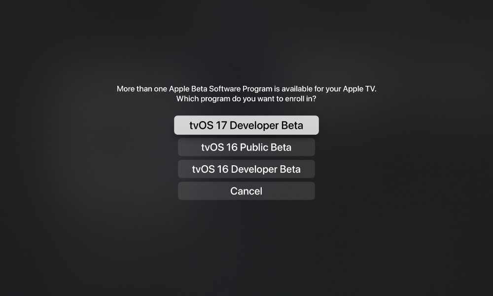 tvOS 17 Developer Beta selection