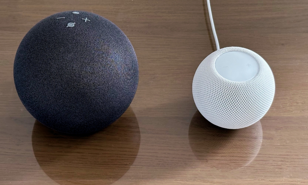 Amazon Echo and HomePod mini