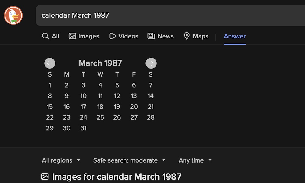 DuckDuckGo calendar