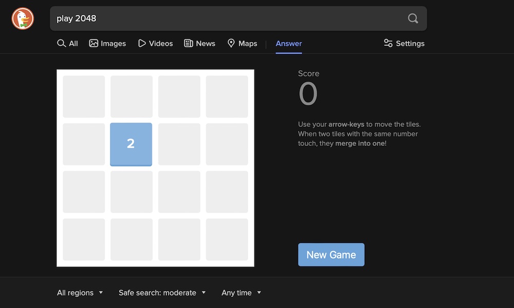 DuckDuckGo games 2048