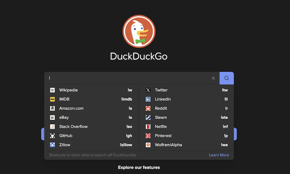DuckDuckGo search feature