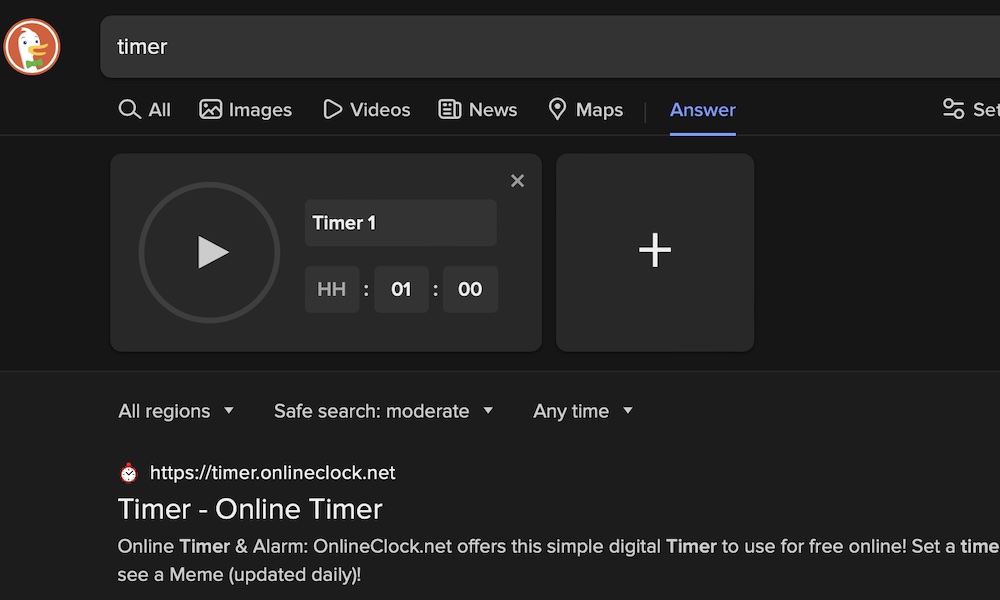 DuckDuckGo timer