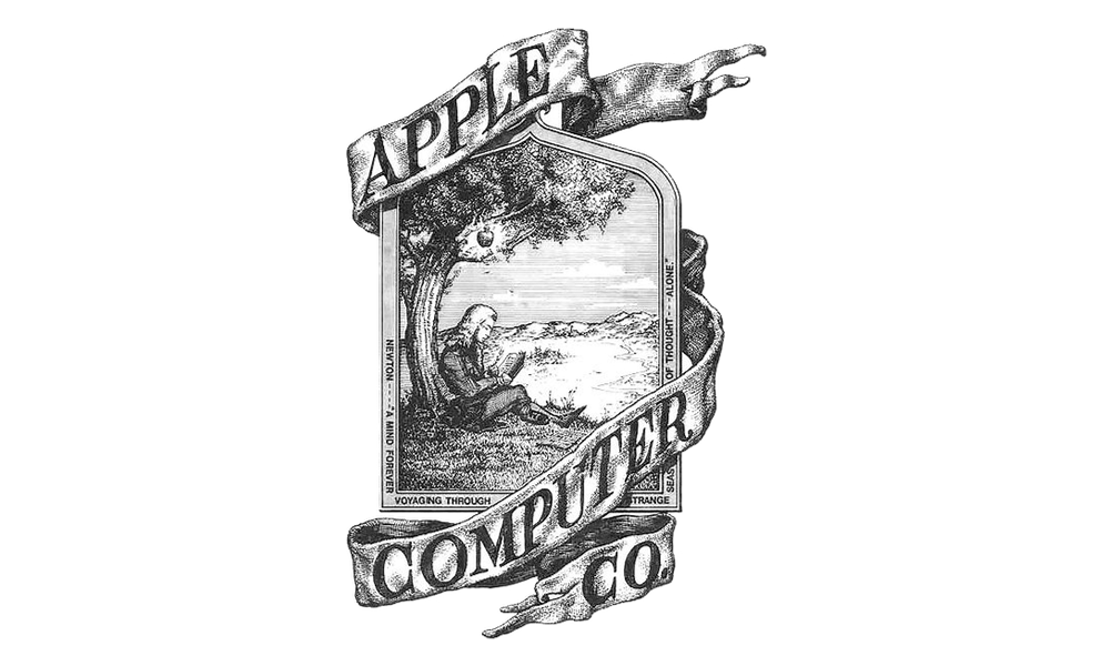 Original Apple logo with Isaac Newton