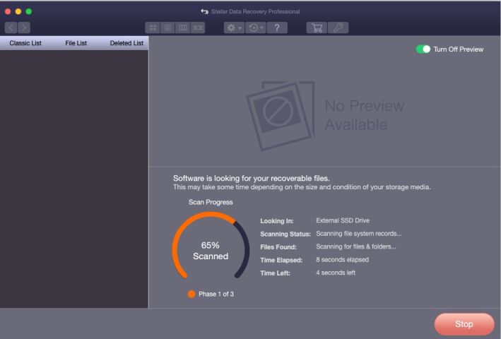 Stellar Data Recovery tutorial scanning drive