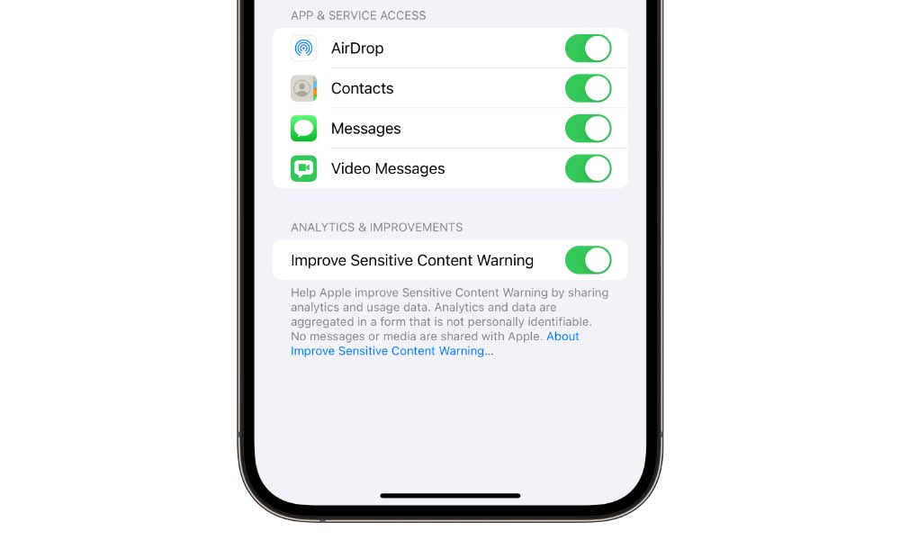 iOS 17 beta 4 contacts in sensitive content warnings
