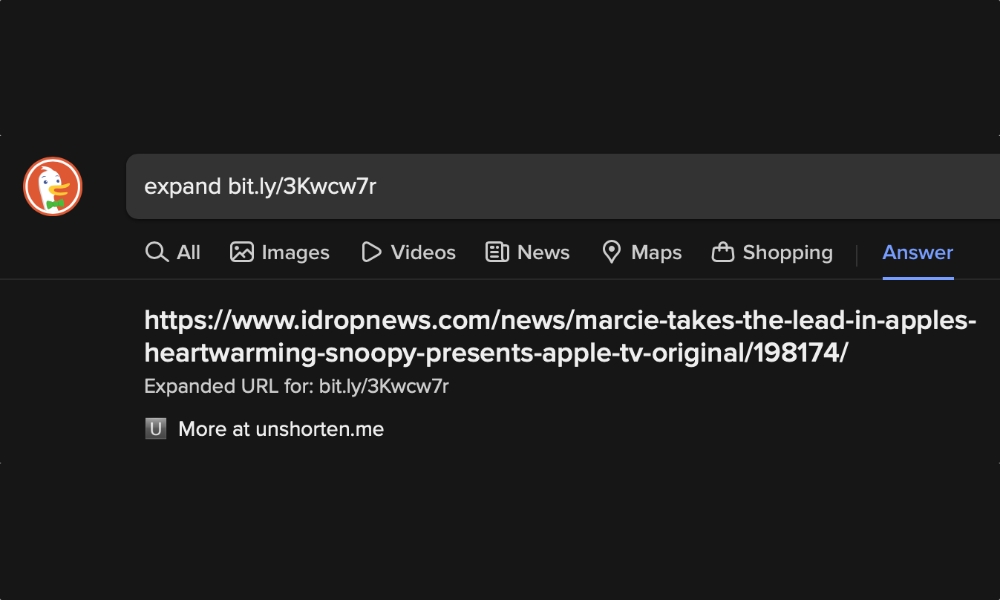 DuckDuckGo URL expander