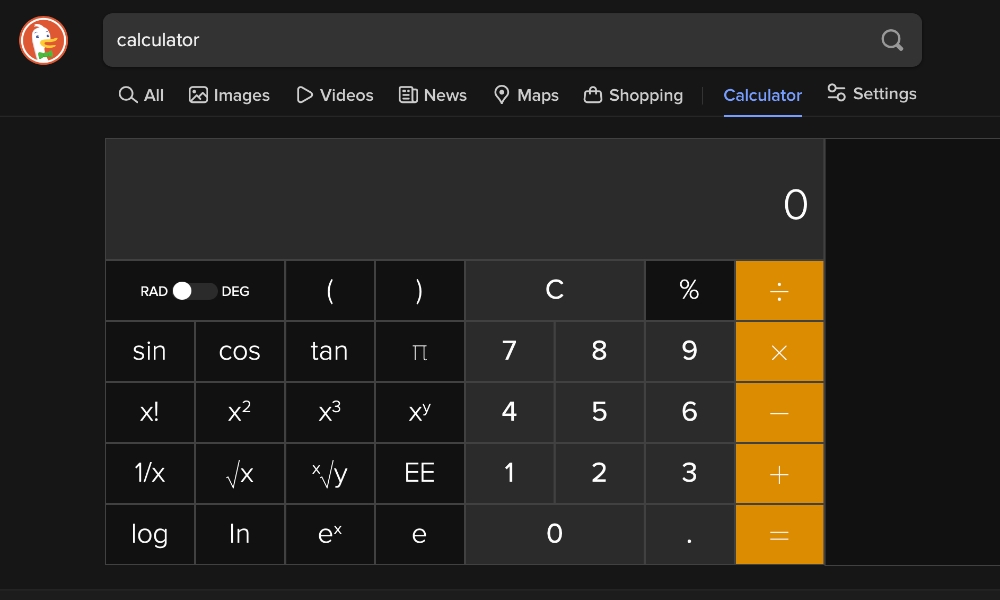 DuckDuckGo calculator