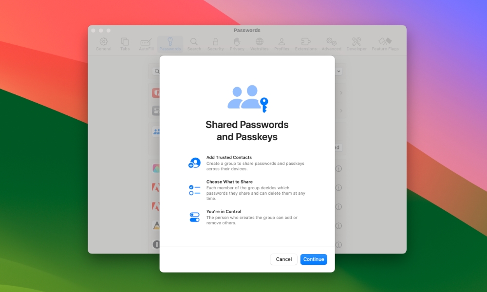 Safari 17 Share Passwords and Passkeys