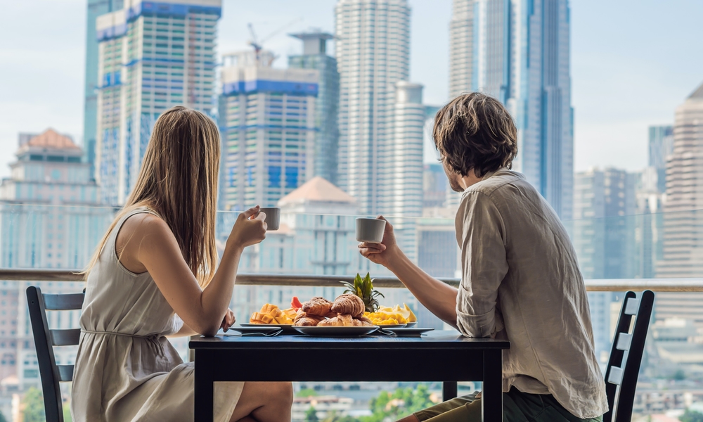 couple having breakfast on vacation