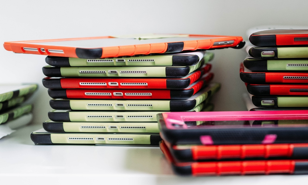 stacks of iPads in cases