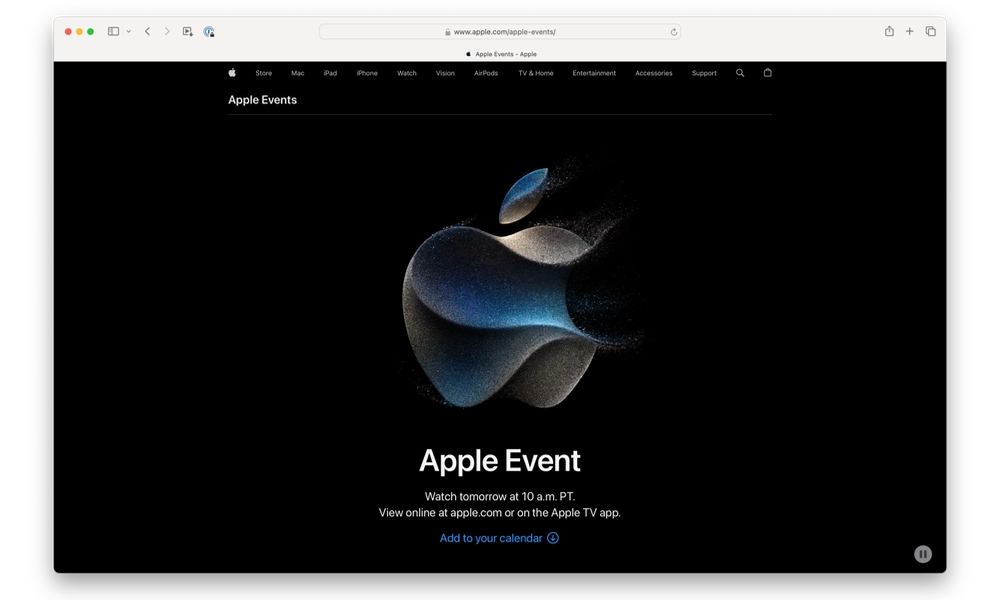 Apple Events page Wonderlust in Safari