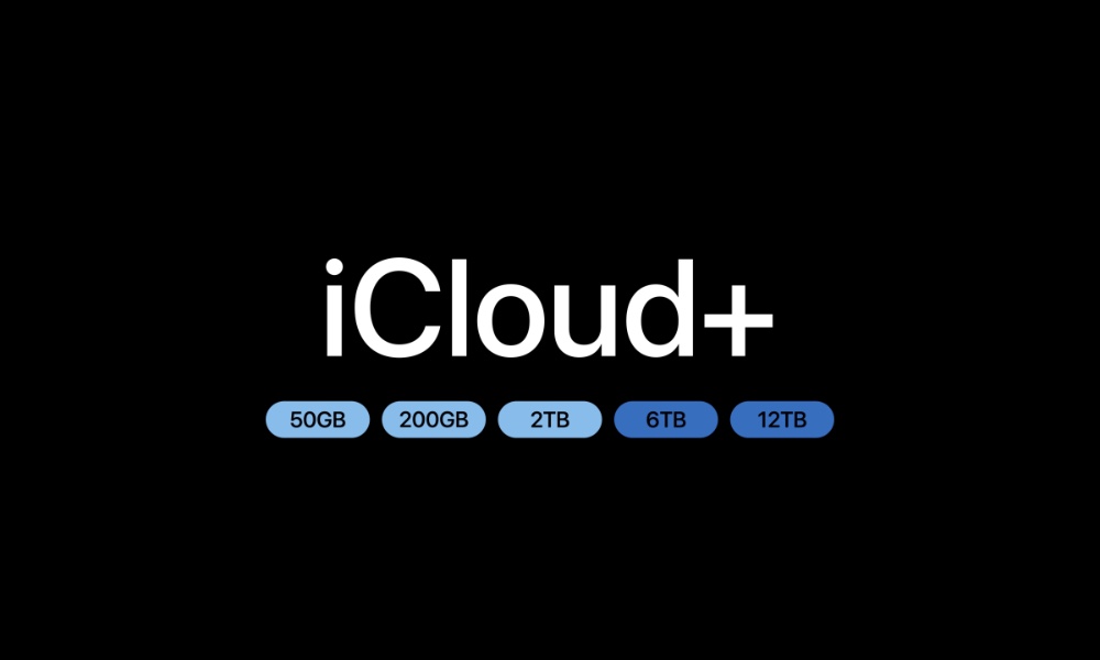 An Apple promotional slide showing the various iCloud+ storage tiers and pricing.