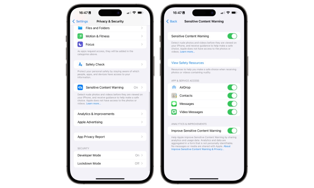 iOS 17 Sensitive Content Warnings