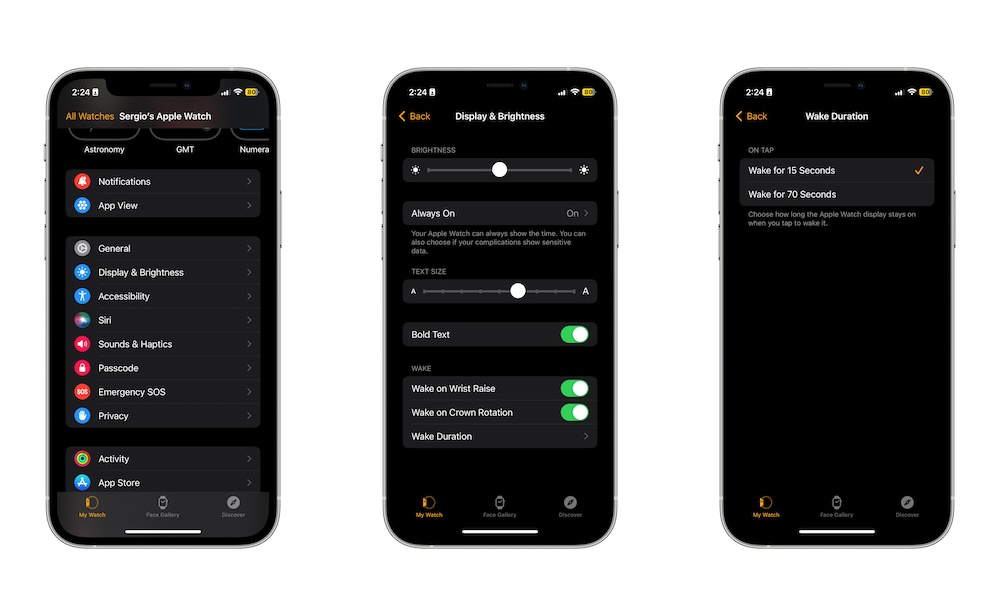 Change Apple Watch Wake Duration