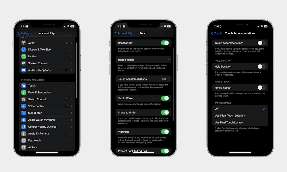 Touch Accommodations Settings iPhone