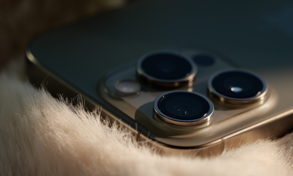iPhone 15 Pro Natural Titanium camera array on fur 1