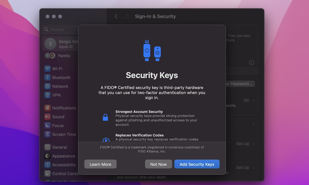 Add Security Keys Mac