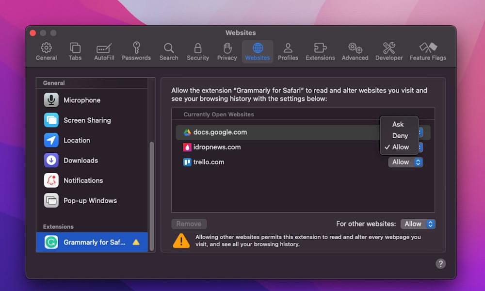 Allow extensions Safari Mac