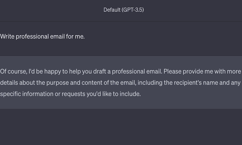 Ask chat to write email